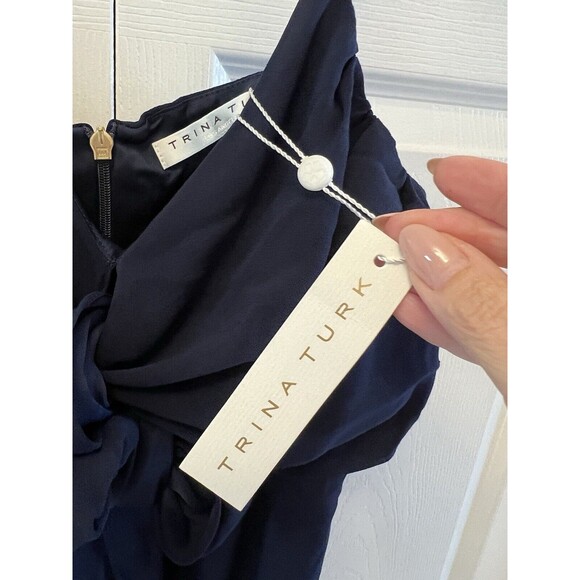 Trina Turk Women's Starry Navy Blue Dress Draped Crepe Tie Front  Size 6 NWT - Picture 7 of 13